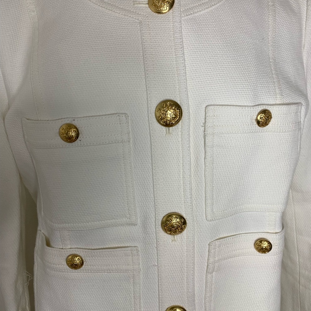 Veronica Beard Women’s White Textured Button-Front Jacket with Gold Buttons - Picture 3 of 10